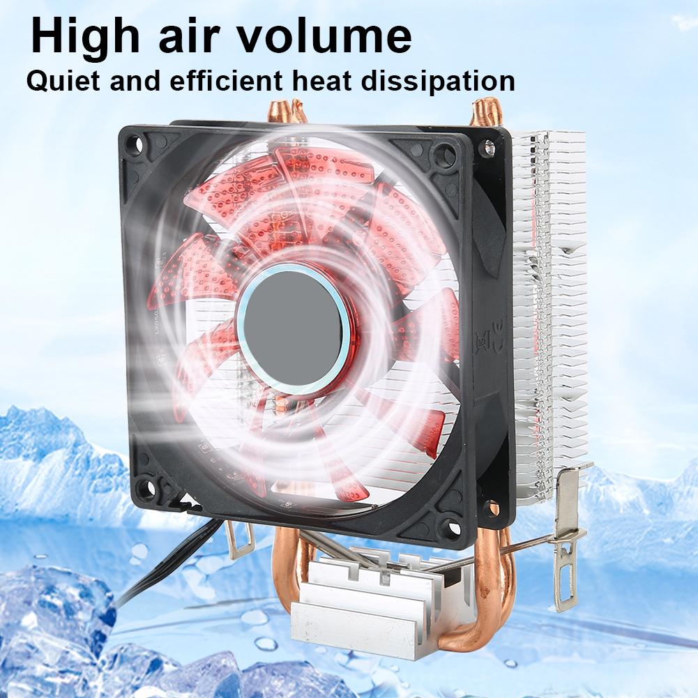 CPU Cooling Fan 3 Pin Connector PC Accessory Light 2 Brass Pipe for 775 Celsius 1155 Celsius (Red )