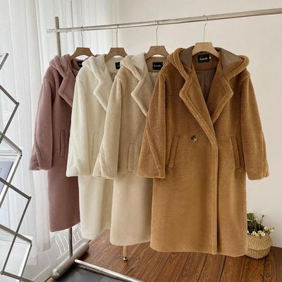 Long Hooded Faux Lamb Fur Coat Women Winter Plush Coat Ladies Faux Fur Jacket with Hood Female Elegant Fluffy Jacket Fashion Outerwears White Overcoat