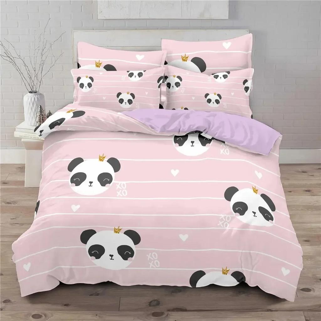 Cute Cartoon Panda Stars Comfortable Duvet Quilt Cover Pillowcase Bedding Set Children Bedroom Decoration Home Textile