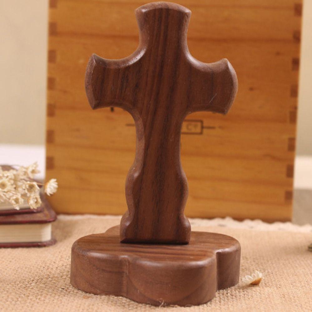 Vintage Wooden Crosses Detachable with Base Religious Crosses Ornament Standing Crucifix Sculpture Christian