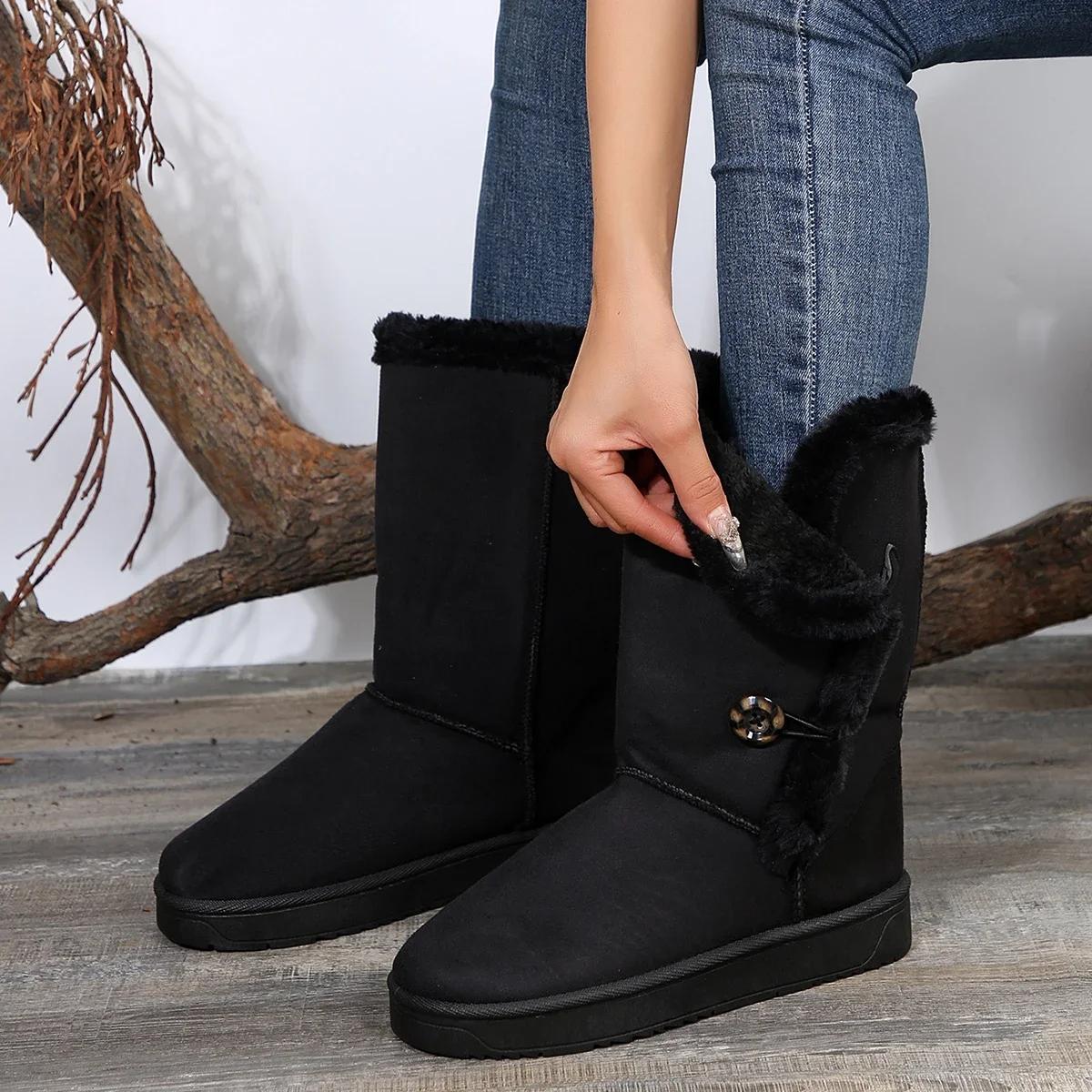 

Европейские и американские ботинки средней длины 2024 года, зимние новые замшевые короткие плюшевые туфли на платформе для отдыха на открытом воздухе из хлопка Zapatos De Mujer 41 чёрный