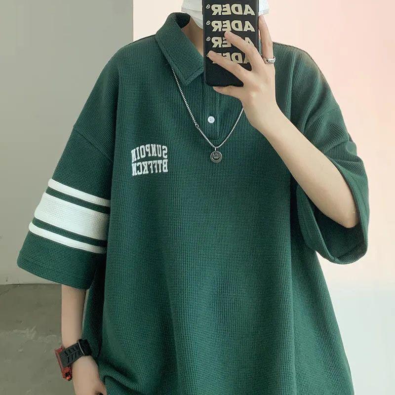 

Мужская свободная рубашка-поло в корейском стиле с коротким рукавом M