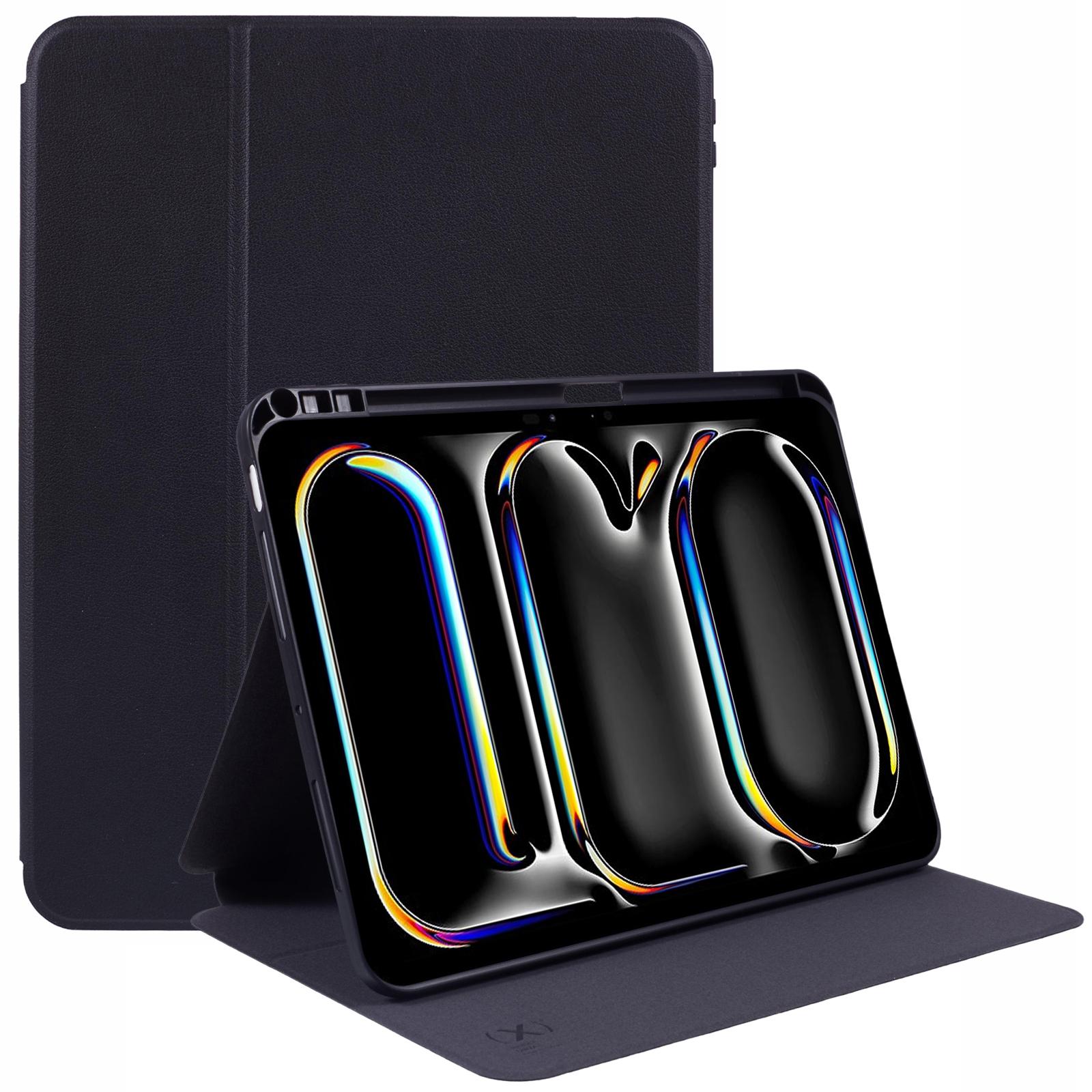 

X-LEVEL For iPad Pro 11 (2024) Case PU Leather Auto Wake/Sleep Cover with Pencil Holder Litchi Texture Black