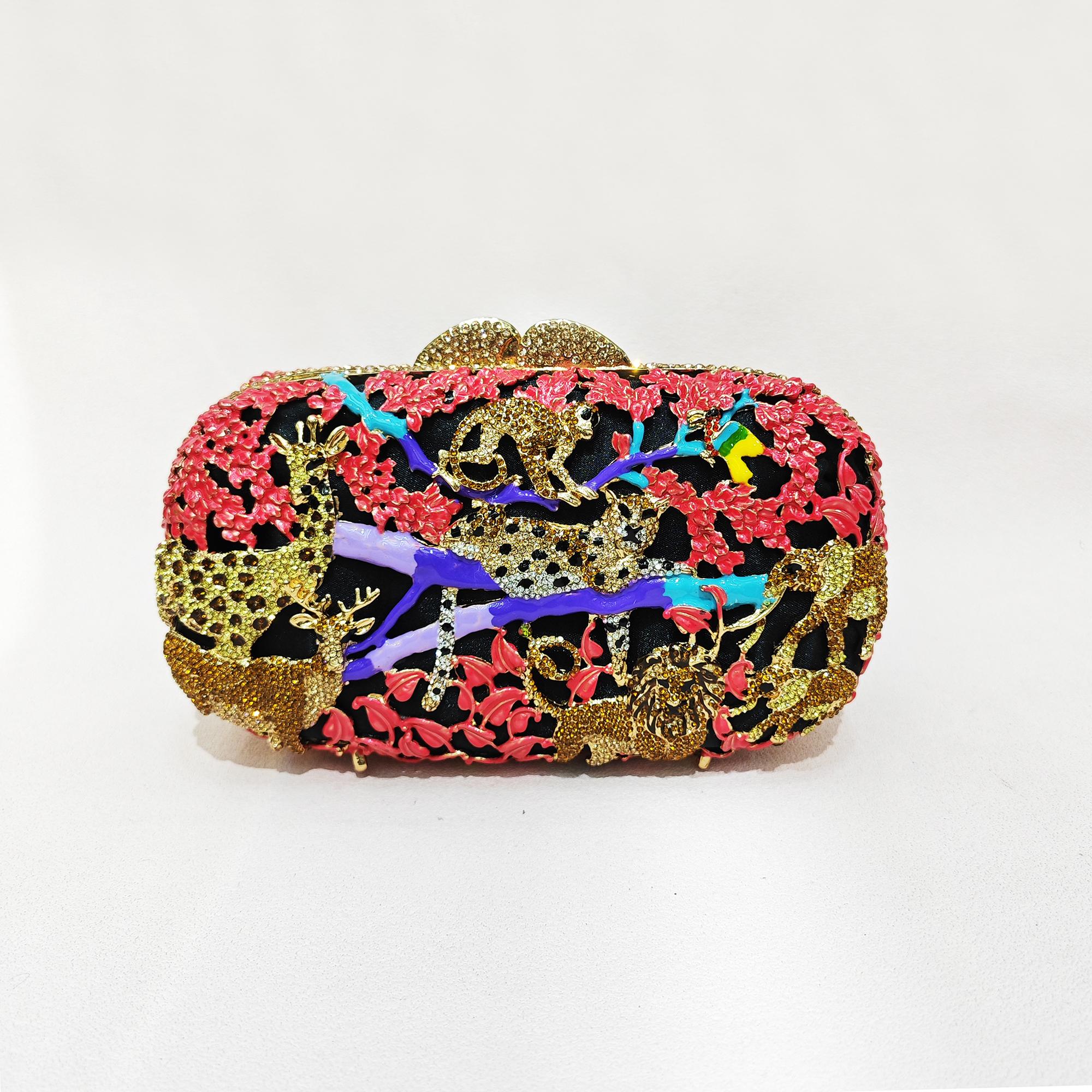 

Diamond Evening Clutch Bags 3D Zoo Animal Tree Black Party Bag Luxury Lady Purse Handbags Women Prom Dinner Minaudiere Wallets 18cmX11cmX5.5cm