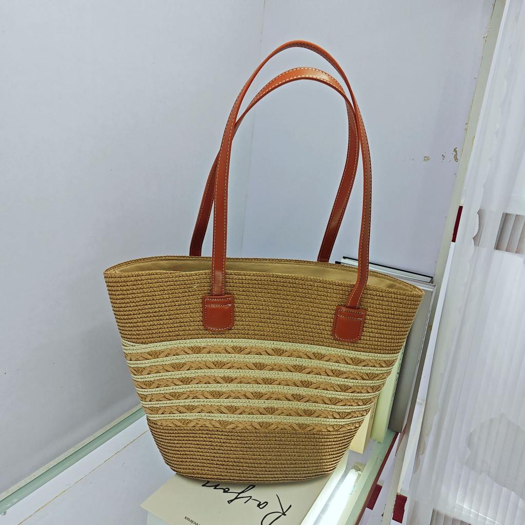 Strohtasche Damen Sommer Rattan Tasche Tragetasche Wind Schulter Strandtasche Nische Literarisch Neu