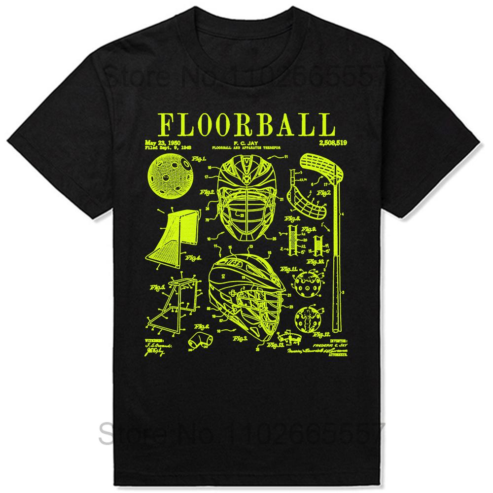 Floorball Player Stick Goalie Sport Vintage Patent Print T Shirts Summer Graphic Cotton Streetwear Short Sleeve Gifts Tshirt