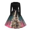 Women's Fashionable And Elegant Autmn And Winter Long-sleeved Christmas Tree Print Dress