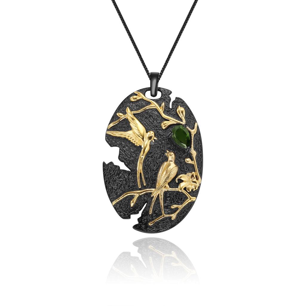 Original Designer High-end National Style Pendant Magpie Design 925 Silver Color Electroplating Natural Amethyst Necklace Pendant