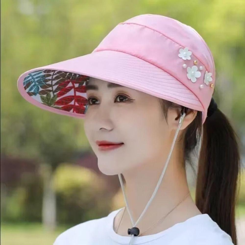 Wide Brim Summer Ponytail Cap UV Protection Beach Visor Cap Portable Women Sun Hat  Outdoor