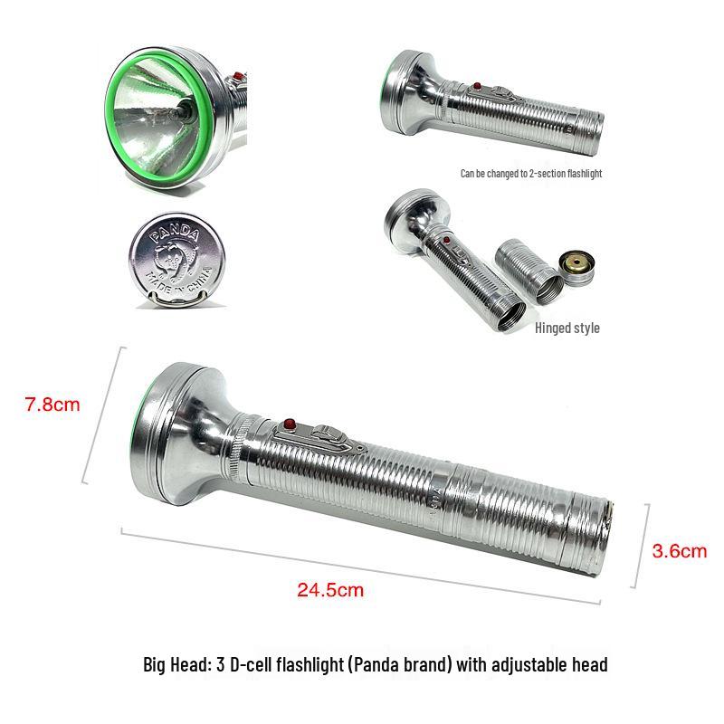 Nostalgic Tinplate Tiger Head Flashlight, Old-Fashioned 2-Cell/3-Cell, Small Household Warm Light, King Gold.