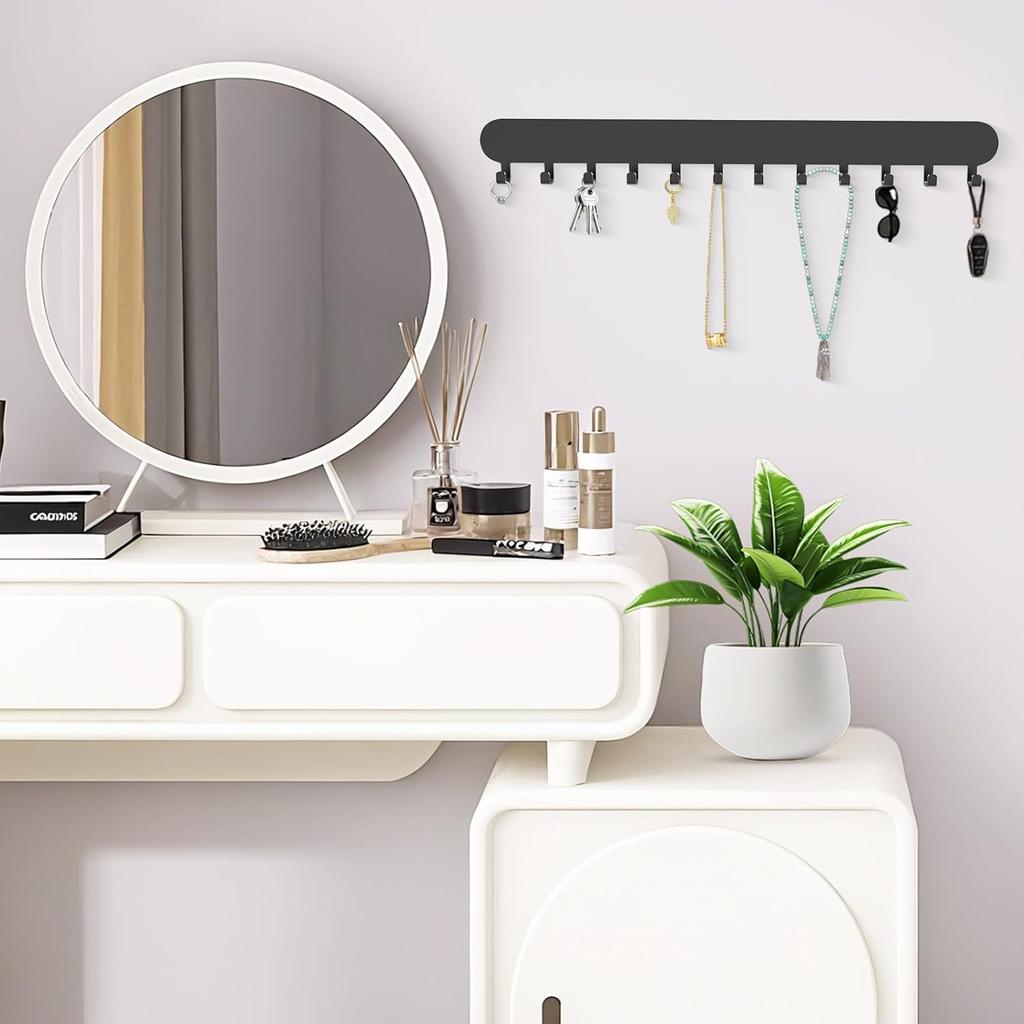 Halskettenhalter - Hängender Schmuckorganizer, Selbstklebend an der Wand montierbar für Halsketten, Armbänder, Schwarz