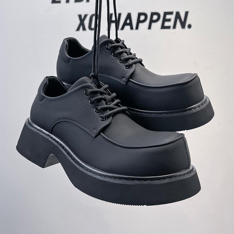 British style platform small leather shoes men's 2024 French retro black high-heeled single shoes student loafers 57323-A