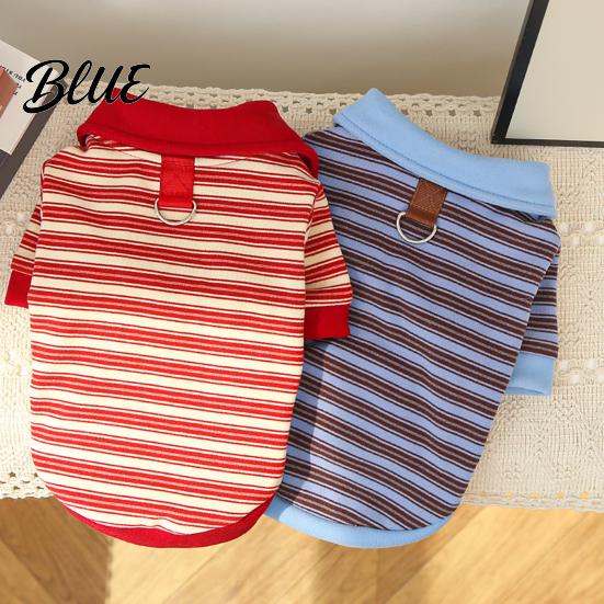 Lightweight Dog Sweater Cute Shirt Striped Collared Clothes Summer Button Up T-Shirt Durable Apparel Soft Breathable Puppy Outfits for Small Medium