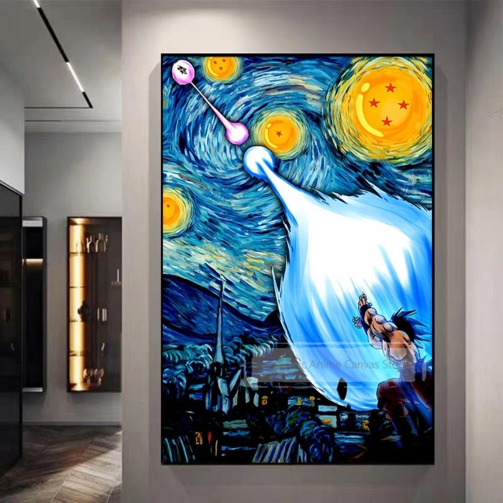 Dragon Ball Starry Night Tapestry Sun Wukong Super Saiyan Anime Hanging with Gokus Kamehameha Ideal for Otaku Bedroom Decor