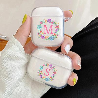 Moda Çiçek 26 Harfler Alfabe Yumuşak Koruyucu Kapak Şeffaf Kutu Apple Airpods için 1 2 3 Pro Kadın Kız AirPods Kılıfı
