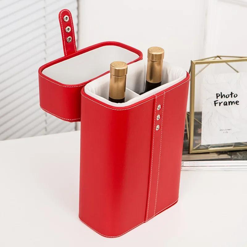 PU kožená vintage krabička na láhev vína dvojitý držák na láhev vína úložný box pro dárek módní balení vysoce kvalitní dárková krabička