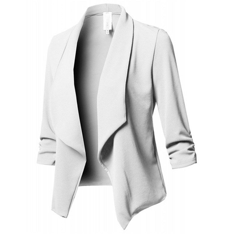 

Women Solid Blazers Cardigan Coat Long Sleeve Blazer Jackets White S
