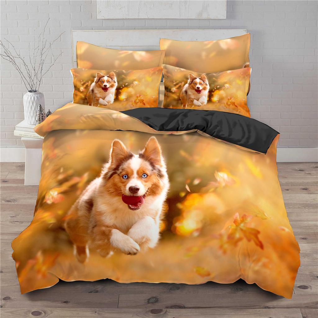 English Bulldog Duvet Cover Set, Microfiber Animal Photography Bedding Set with Pillow Shams, Queen/King Size, Pink Black Yellow