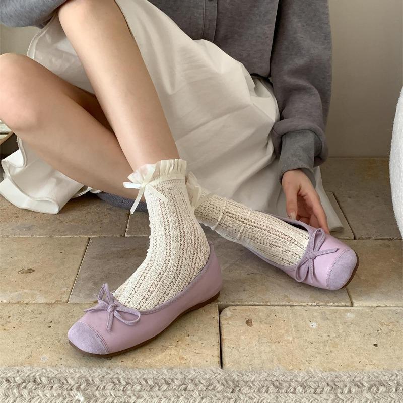 Nei Zeng~ Bow Light Mouth Single Shoes Women's Spring and Autumn Gentle Pink Soft-soled Ballet Shoes
