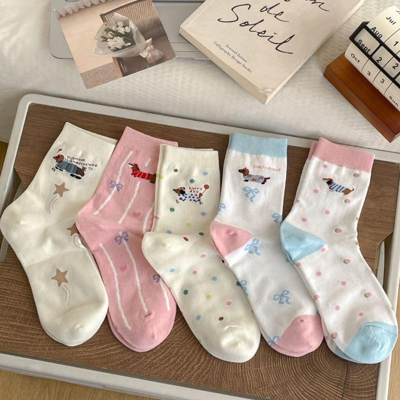 Cartoon Dackel Welpensocken, Mädchen Mid-Calf Socken und Niedliche Mädchen Lange Strümpfe für Frühling und Sommer