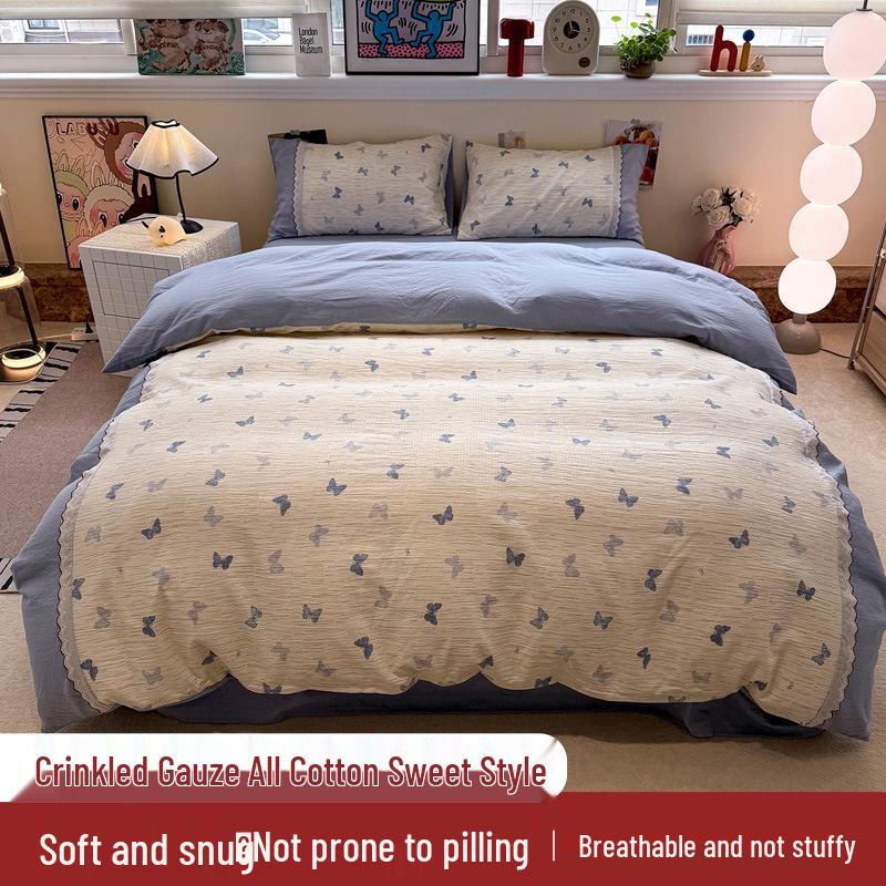 Korean Soft Crinkled Gauze Lace 4-Piece Bedding Set