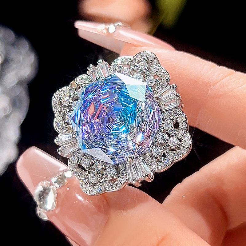 Jewelry Copper Bottom Gold Plating Simulation Millennium Gradual Change Color Temperament Set Main Stone 16-10Mm