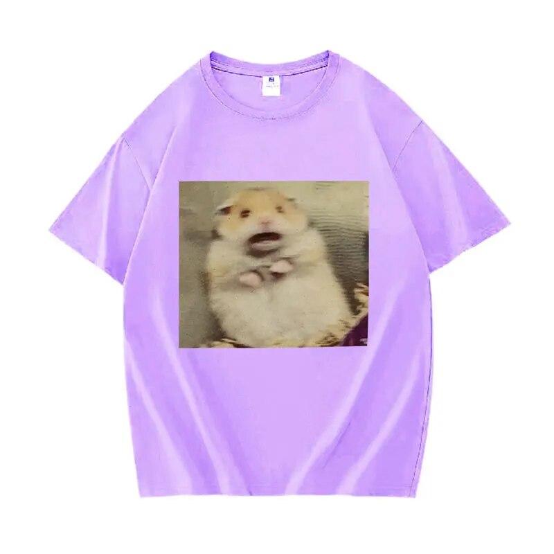 Funny Scared Hamster Meme Graphic T-Shirt Unisex Women O-Neck Fashion Short Sleeve T Shirt Retro Clothing Oversized Cotton T-shirts