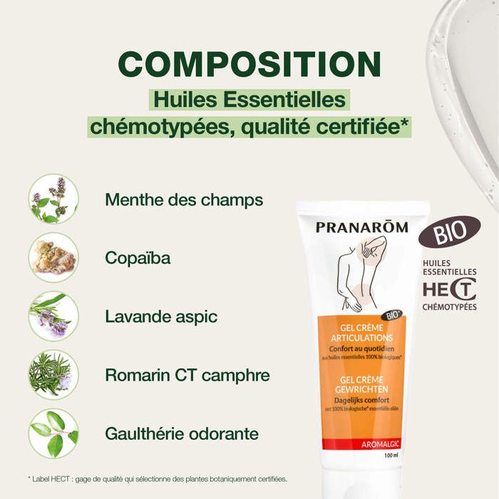 Gel Crème Articulations - Pranarom - Aromalgic Bio - 100 Ml - Non Gras - Effet Froid