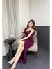 High-End Celebrity Mesh Spaghetti Strap Bodycon Dress with Slit