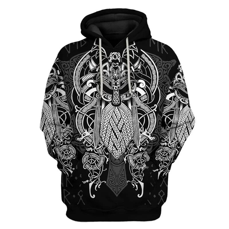 Viking Mythology Printed Men 3d Vintage Print Hoodies Autumn Long Sleeve Sweatshirt Casual Hoodies Men Sweatshirt Coat