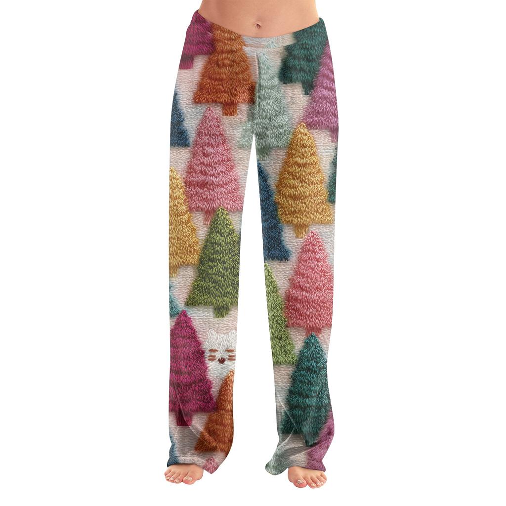 Women's Christmas Print Casual Pants with Pockets and Cuffed for Holiday