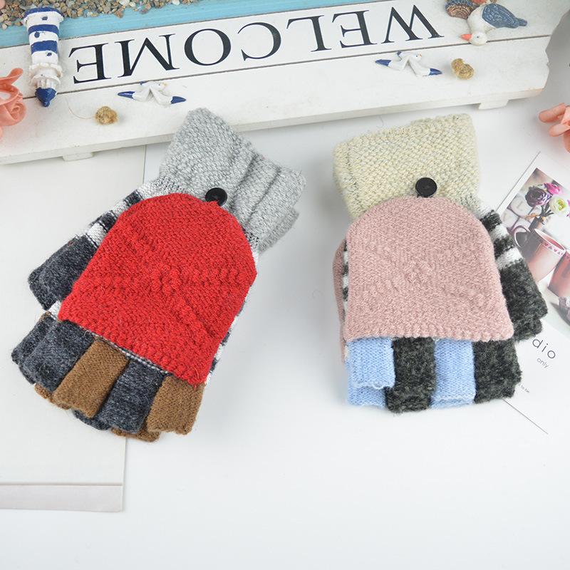 New women's half-finger flip thermal gloves winter outdoor cycling sports knitted student writing gloves wool