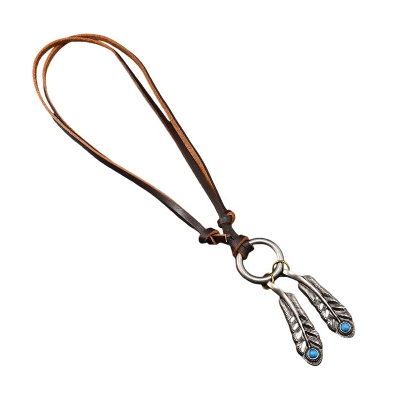 

Retro Zinc Alloy Necklace Lightweight Brown Leather Neckchain Jewelry For Everyday Wear And Stylish Occasion