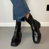 Rindsleder-Version, echte Leder-Kurzstiefel Damen Herbst leise weiche Sohle niedriger Absatz Kurzstiefel Retro eckige Spitze Chelsea Boots