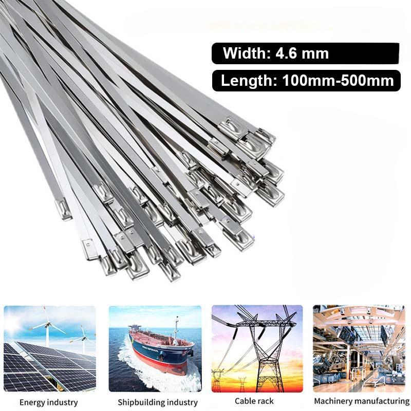 

300 шт. Кабельні стяжки з нержавіючої сталі Багаторазові самоущільнювальні кріпильні кільця Кабельні стяжки Багатоцільовий металевий апаратний органайзер для кабелю 4.6*100-100pcs