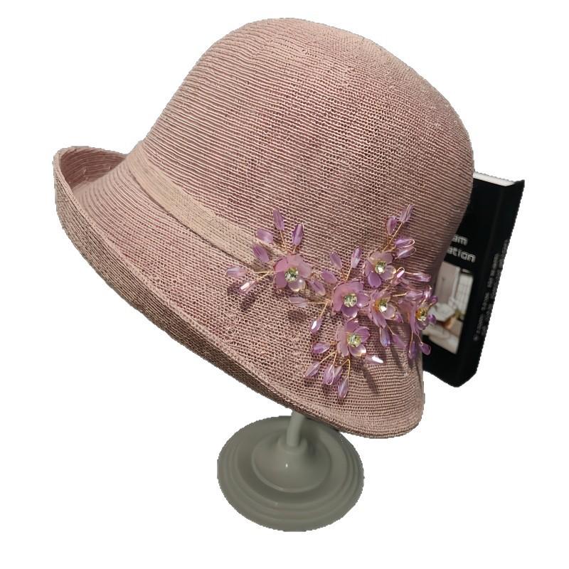 Top Hat Ladies Summer British Elegant Flower Bucket Hat Fashion Sunscreen Sun Hat Dome Knitted Breathable Basin Hat