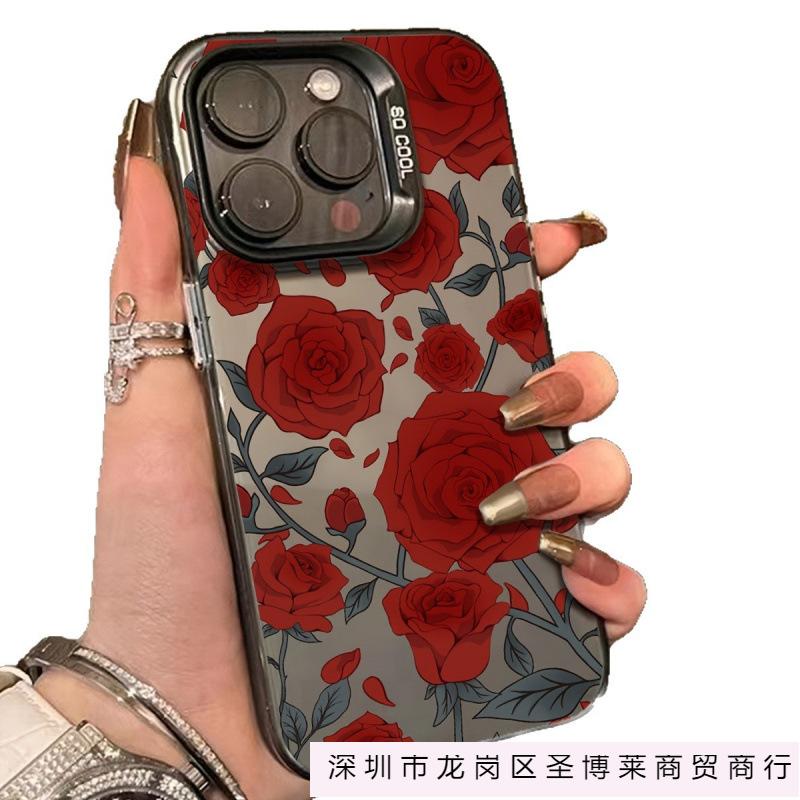 Red rose flower is suitable for Apple 16 mobile phone case iPhone13/14/15 advanced sense 16promax anti-drop 11P