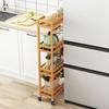 4-Tier Slim Storage Cart of High Mountain   Bamboo Kitchen   Slide-Out Mobile Storage Cart Rolling Pantry Shelf Kitchen Shelving Unit Util