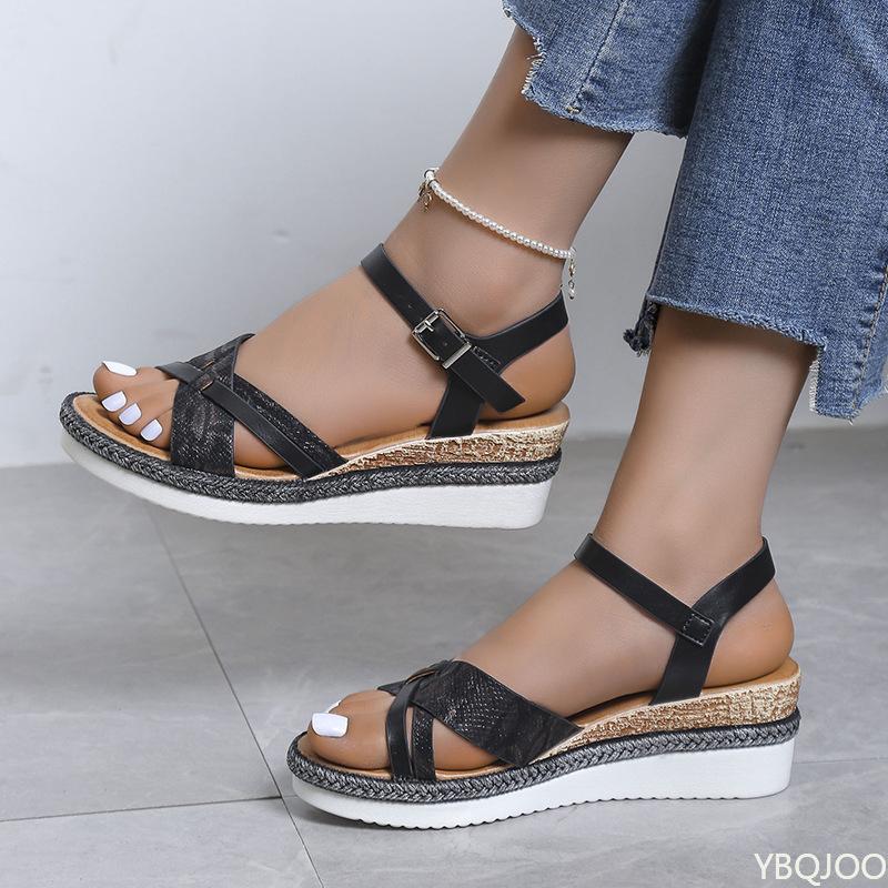 Women 2026 new Buckle Strap Platform shoes Woman Open Toe Thick Bottom No-Slip Sandalias Summer Simple fashionable Wedge shoes