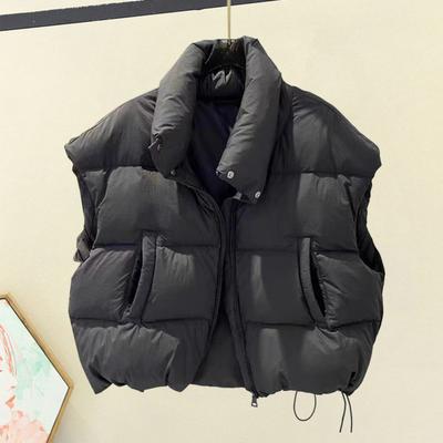 Yousheng Damen Daunenweste Stehkragen Ärmellos Reißverschluss Winterweste mit Taschen Einfarbig Lässige Lockere Passform Kurze Jacke