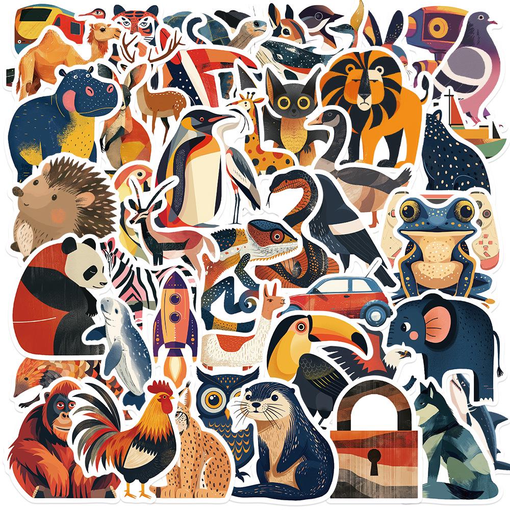 Sada samolepek divoké zvěře: Los, Alpaka, Panda & Lev