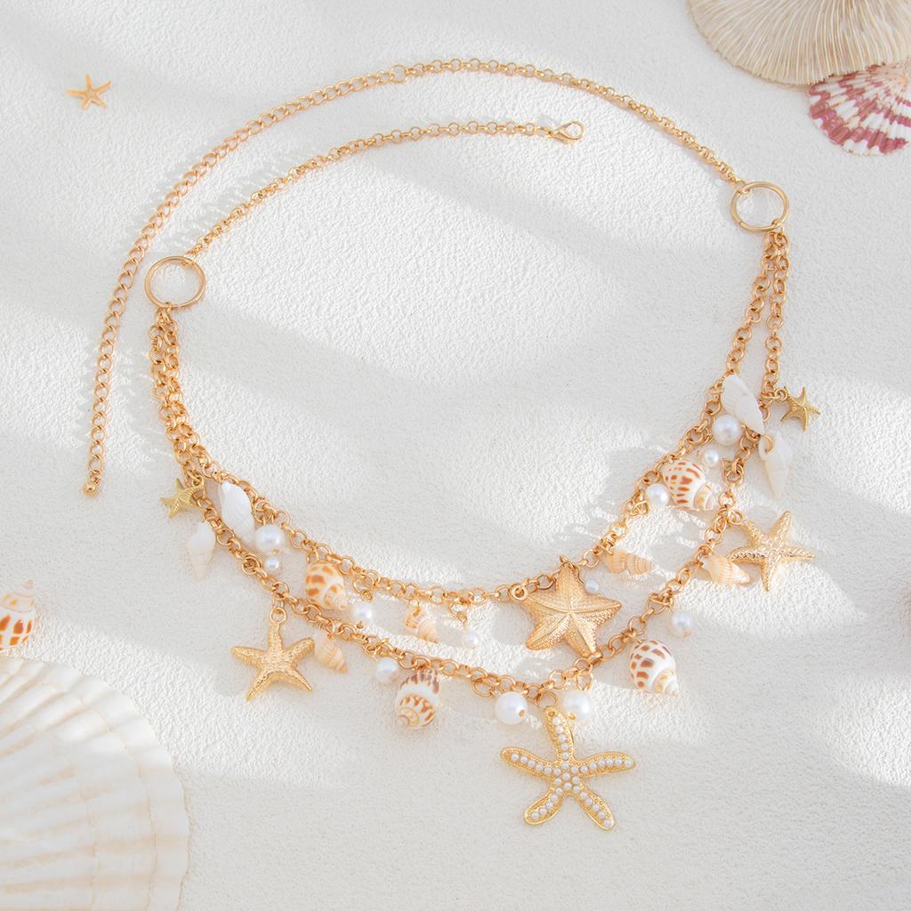 2025 Sexy Double Layer Charm Sea Starfish Waist Belly Chain Women New Summer Beach Conch Shell Pearl Body Chain Jewelry Gifts