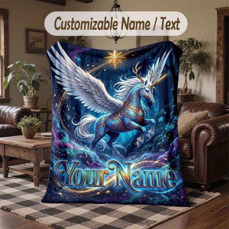 Einhorn-Thema Decke mit individuellem Namen und Text Personalisierte Decke Weiche Gemütliche Decke für Zuhause Sofa Bett