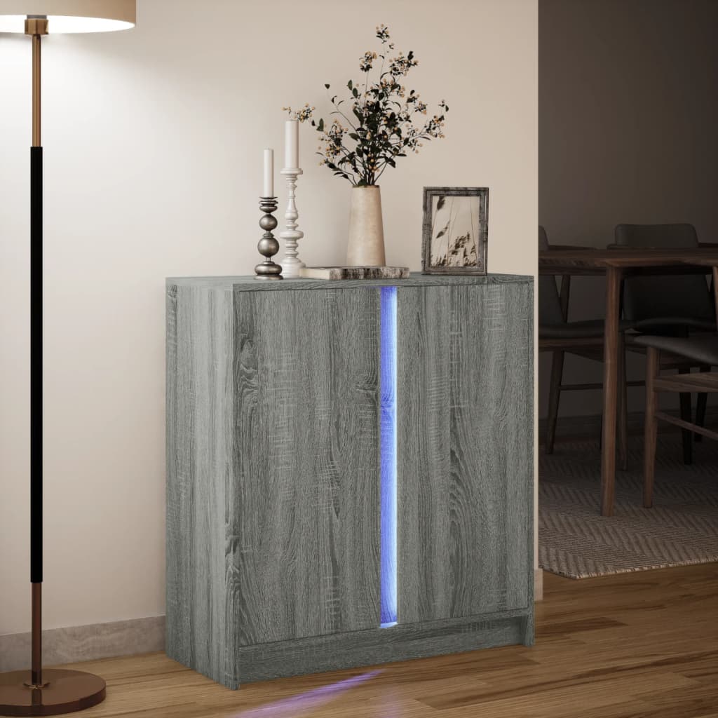 LED Sideboard Grey Sonoma 77 x 34 x 85 cm Particleboard