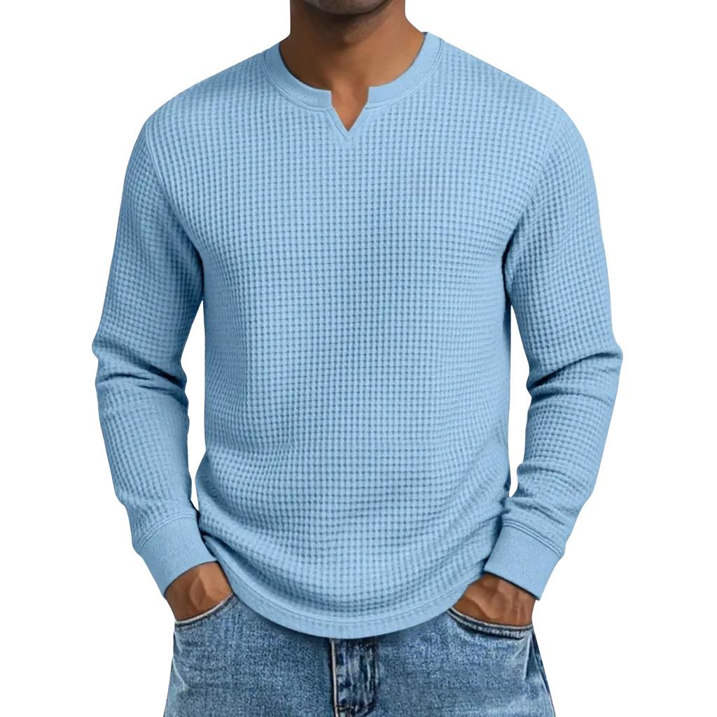 Men's Solid Color V-Neck Long-Sleeved Top Men's Sports Plus Size Casual V-Neck Top