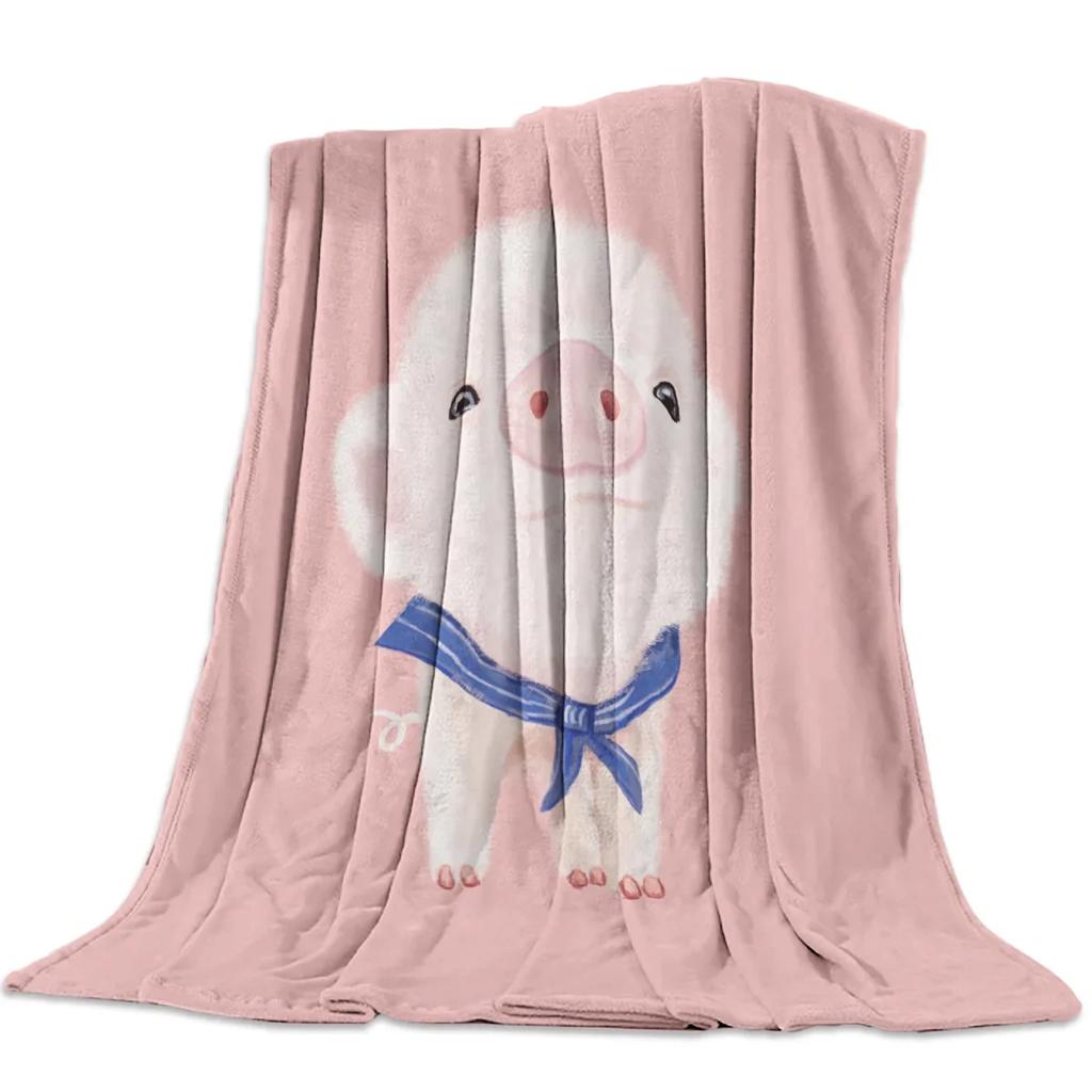 Pink Pig Flower Rose Flannel Blanket for Bed Sofa Portable Soft Fleece Throw Blankets Funny Plush Bedspread Queen King Twin Size