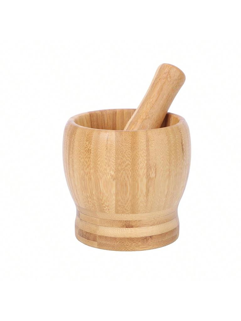Leeseph Bamboo Mortar and Pestle Set, Garlic Grinder, Herb Spice Masher, Seasoning Crusher, Kitchen Tool for Mash Spices Pepper