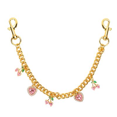 Pink Cherry Bag Purse Chain Gold Plated Zinc Alloy Decorative Handbag Chain for Women Pink Heart Cherry