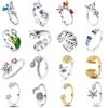 Fine 925Silver Cute Cat Rings Shiny Zircon Flower Star Moon Adjustable Ring Size 6.8 Women Fine Jewelry Fashion Accessories Gift