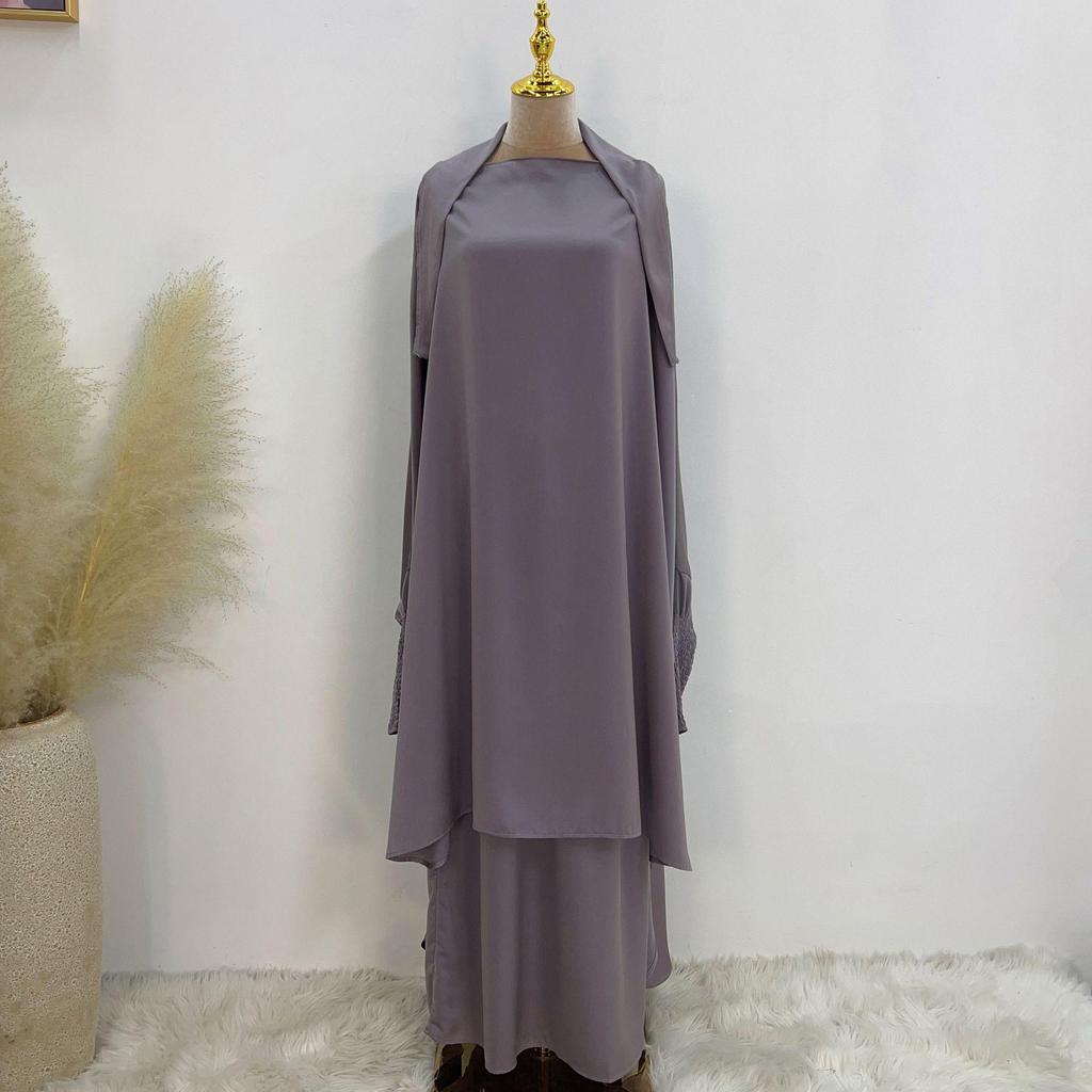 Loriya 2023 Solid Color Streetwear Swing Robe Dress Set - LR618